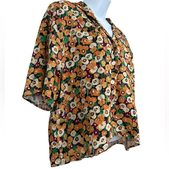 Taylor Tillman New York Floral Button Front Blouse Retro Print Top L Large - Picture 3 of 6